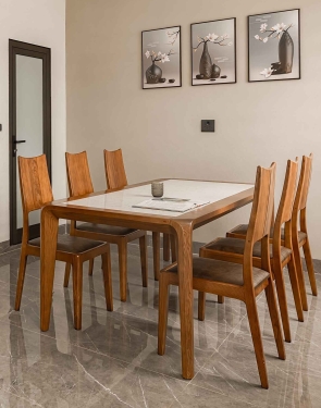 Bộ Bàn Ăn Mặt Đá 8 Ghế Gỗ Sồi