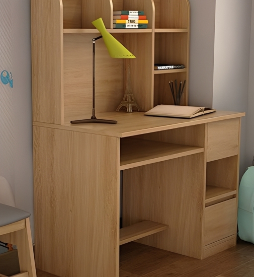 Bàn Học Gỗ Tự Nhiên Có Kệ Sách